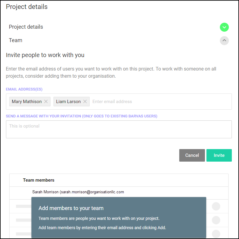 screenshot of mindgenius online when inviting a member to a project